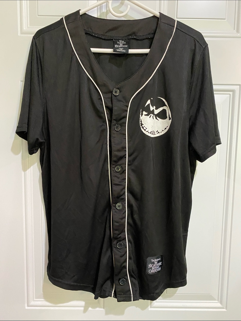 Disney Black Jack Skellington Baseball Jersey with White Piping